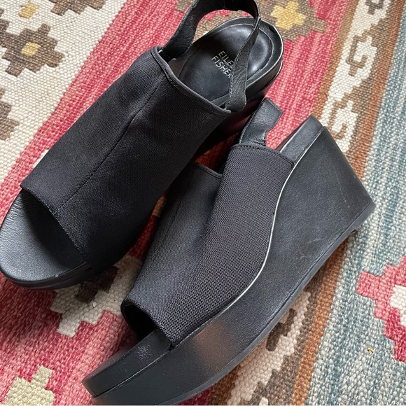 Eileen Fisher fabric front peep toe sling back platform sandal 10 - Picture 1 of 5